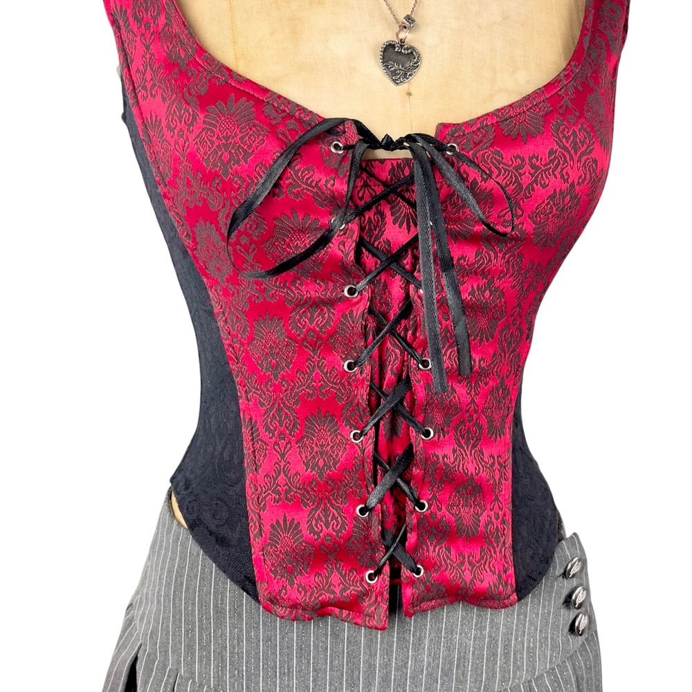 Vintage Gothic Charlotte Russe Corset Top Lace Up Damask Size Small Victorian - Picture 3 of 8